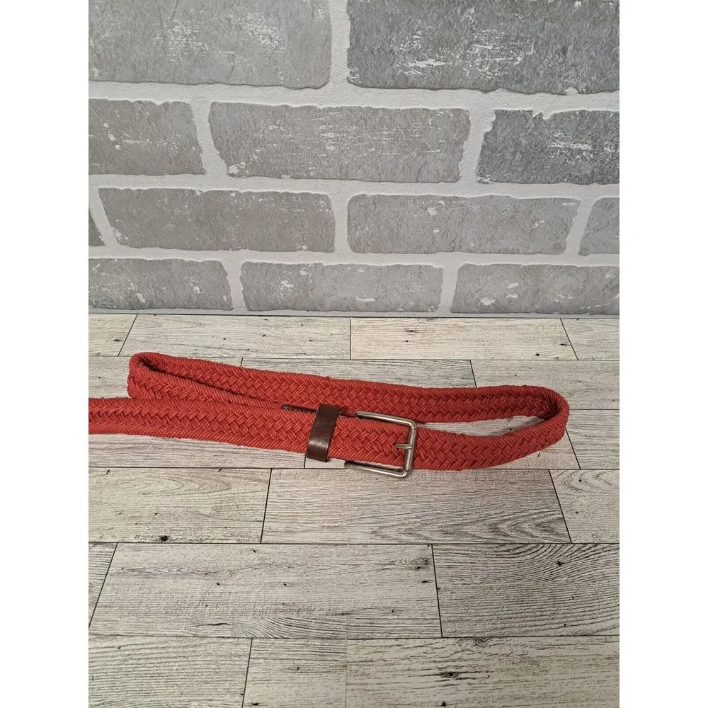 Vintage Y2K Braided Genuine‎ Leather Orange Womens Belt Size 10-12